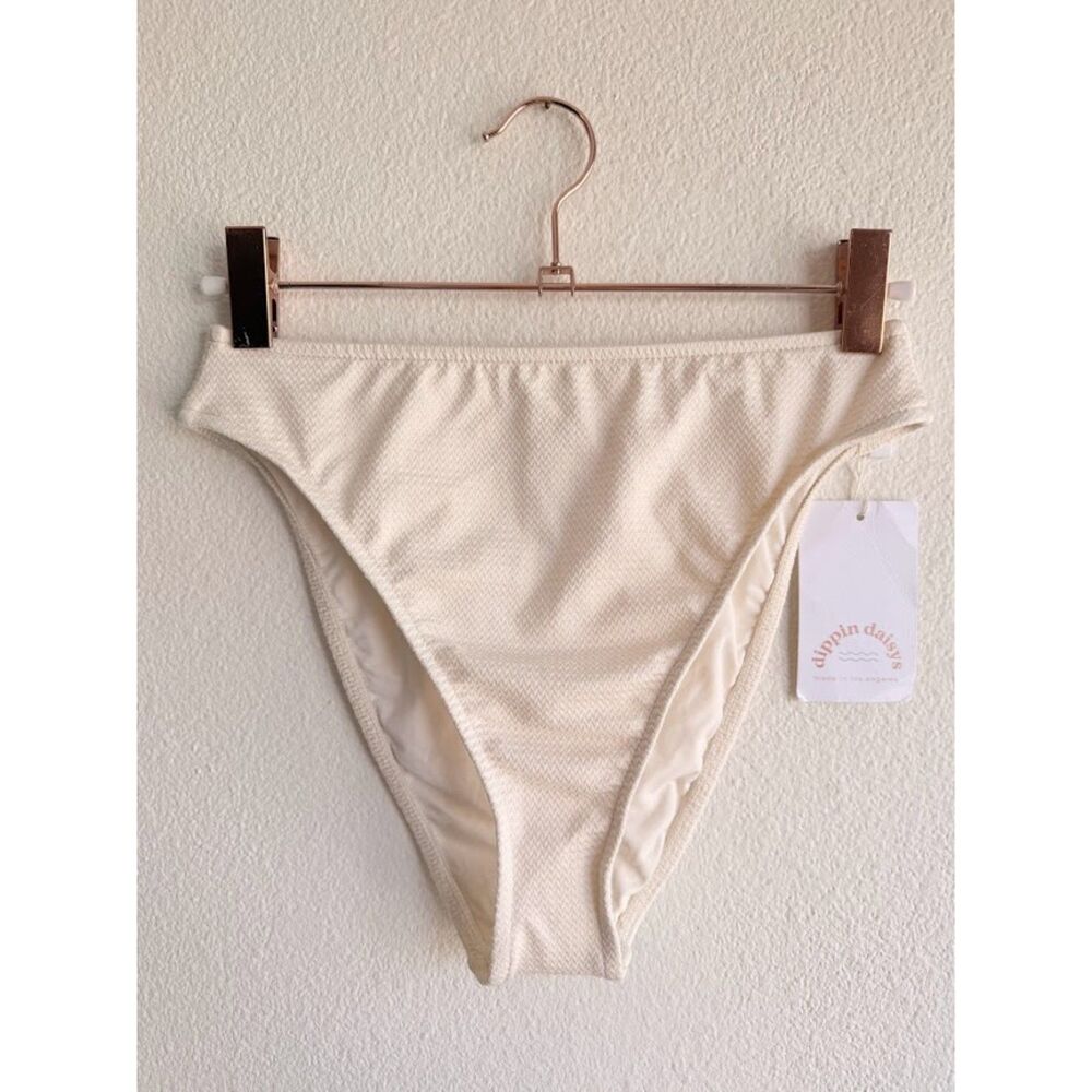 Dippin Daisys Seashore High Waist Textured Cheeky Bikini Bottom in Cream S NWT